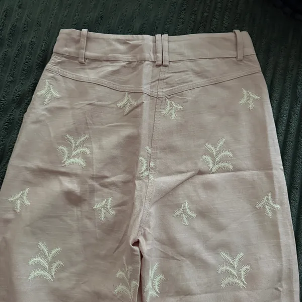 ZARA Pink Linen Embroidered Pants - Image 4