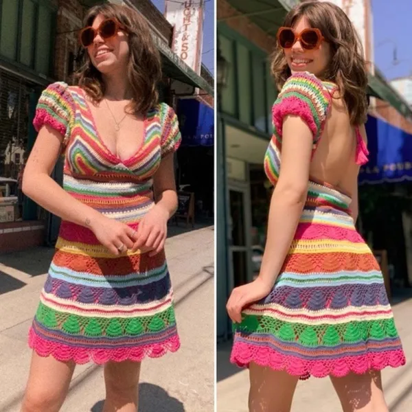 NWT Love the Label Larona Rainbow Crochet‎ Dress Size XS - Image 3