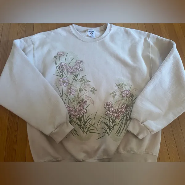Jerzees Vintage Bleeding Heart Beige Sweatshirt, Size L - Image 5