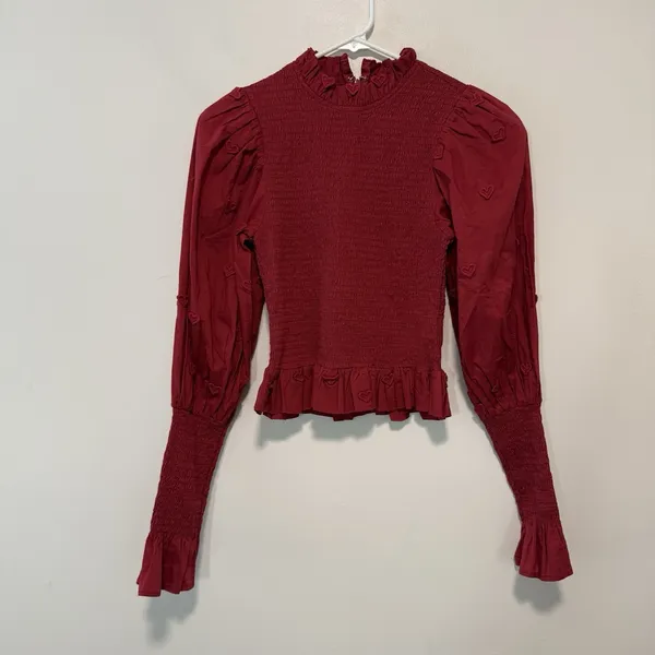 Farm Rio 3D Heart Smocked Red Blouse Size XS - Image 3