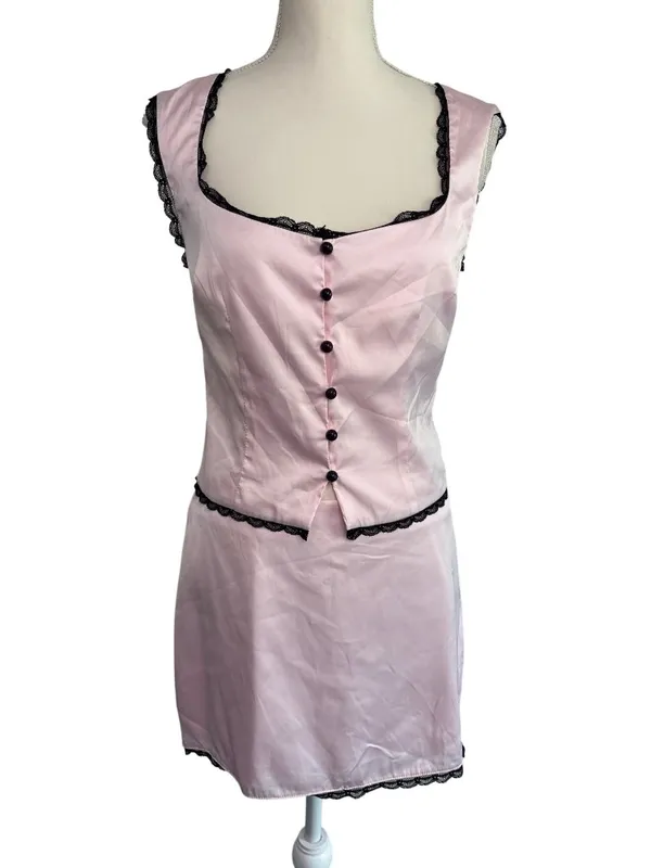 MORE TO COME Rory Skirt Set in Pink Black Medium New Womens Dressy Satin - Image 4