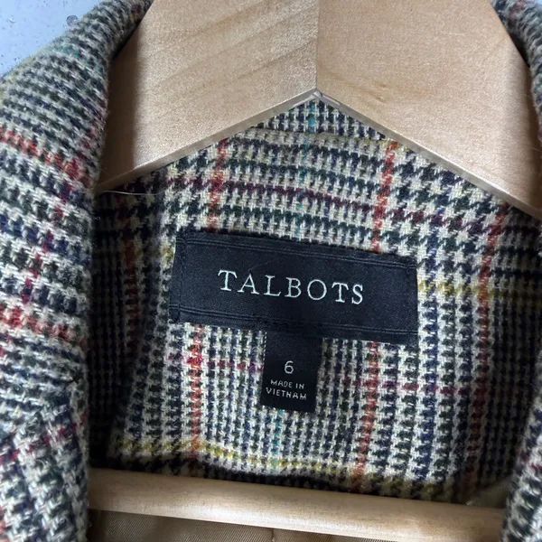 TALBOTS Brown Houndstooth Plaid Wool Blend Equestrian‎ Style Blazer 6 - Image 4
