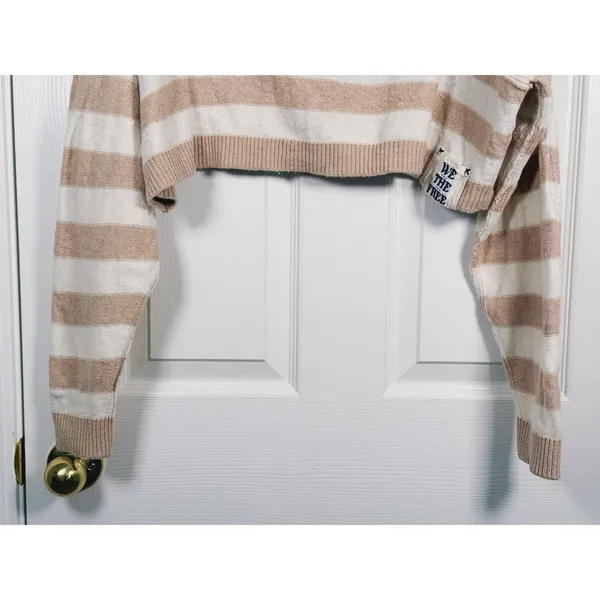 We The Free Into The Blue Striped Sweater Crop Small Tan Cream Granola Cozy Fall - Image 7