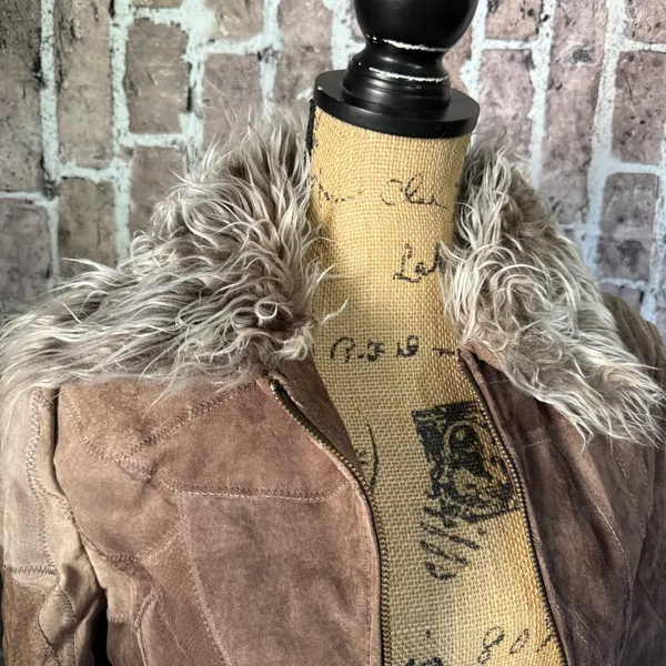 Wet Seal Suede Leather Faux Fur Trim Afghan Jacket M Penny Lane Indie Sleeze - Image 3