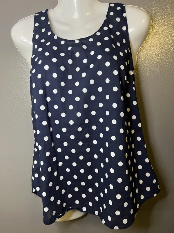 J.Crew Tank Top Womens 6 Blue White Polka Dot Scoop Neck Side Zip Cotton Summer - Image 2
