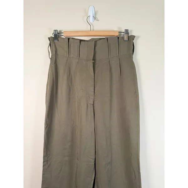Tularosa Olive Green High Waisted Pleated Tapered Lyocell Pants Sz M - Image 3