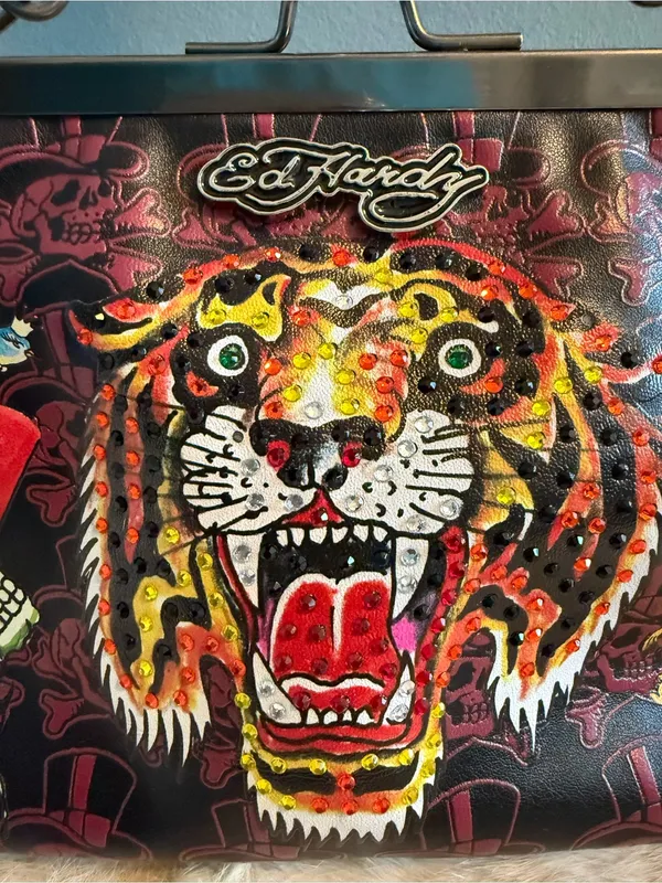 Ed Hardy Rhinestone Tiger Kiss Lock Shoulder Bag - Image 3