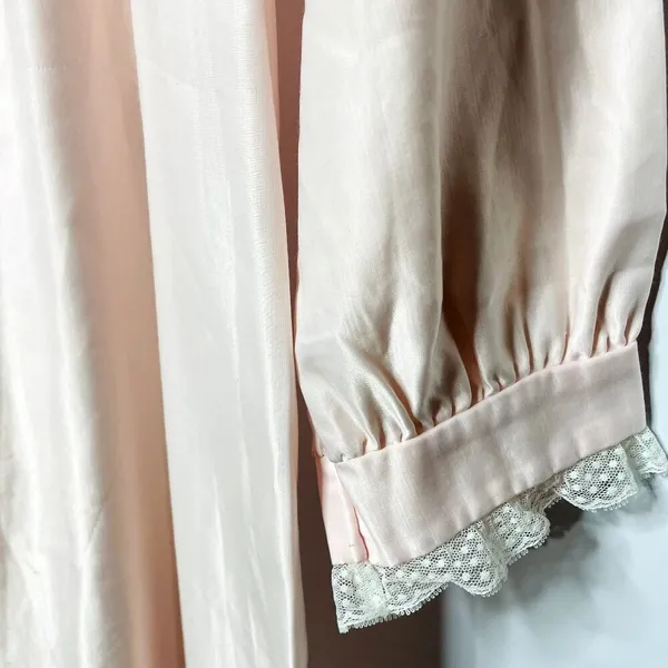 Vintage Pink Satin Long Nightgown Modest Sleepware Embroidered Pockets u Size L - Image 4