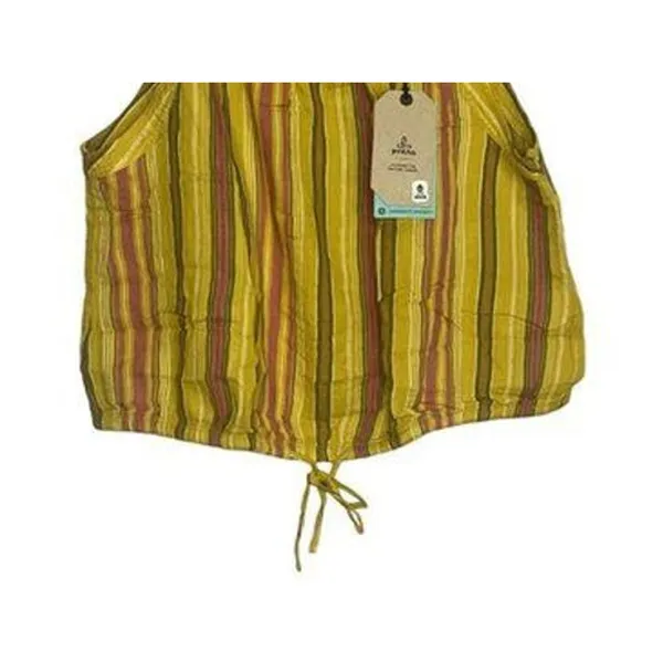 NWT prAna Smocked Sleeveless Tie Little Palm Stripe Cami Crop Top Medium Yellow - Image 4