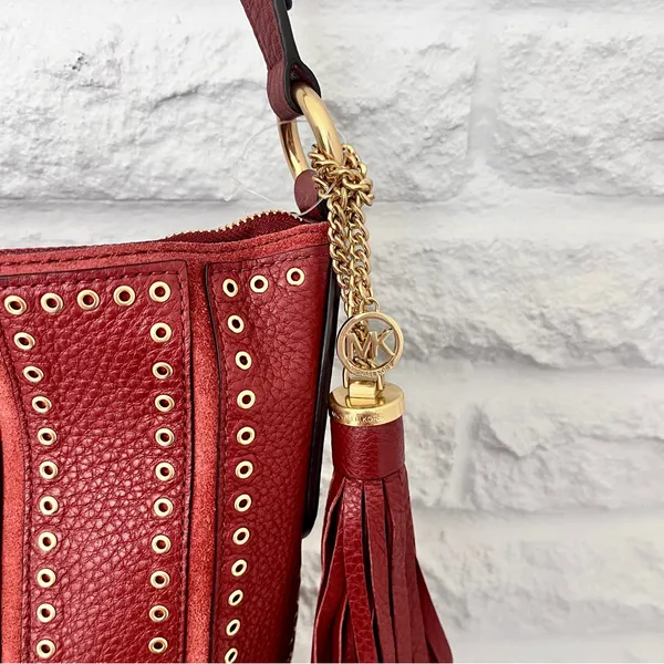 NWT Michael Kors Brown ‘Brooklyn Grommet Leather Feed Bag’ Crossbody in “Brick” - Image 9