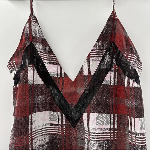Lovers + Friends Plaid Camisole‎ Tank Top Women's Size Large Lace Trim V-Neck - Image 4
