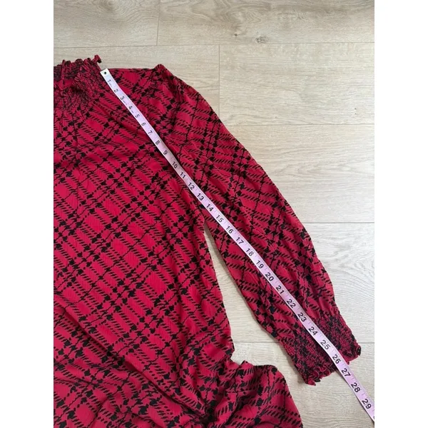 EUC Tommy Hilfiger Womens Red Flocked Plaid Flowy Dress velvet detail Size 14 - Image 11