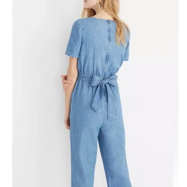 Madewell Women Size 2 Linen Blend Blue Chambray Jumpsuit v6x - Image 2