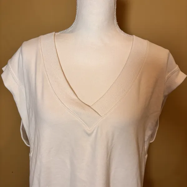 Athleta Retroterry V-Neck Sleeveless Sweatshirt Tee Ivory White Size M‎ - Image 4