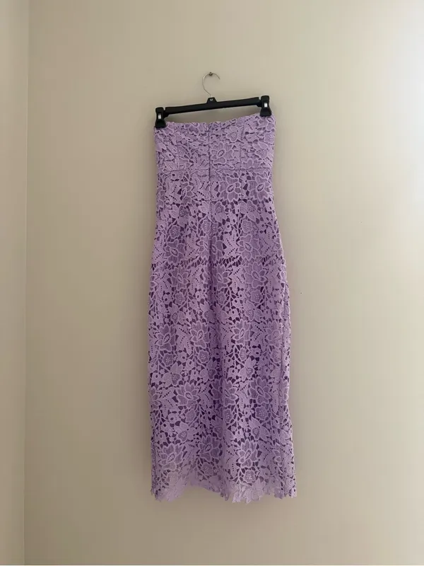 ASTR Lavender Strapless Lace Midi Dress with Side Slit - Image 6
