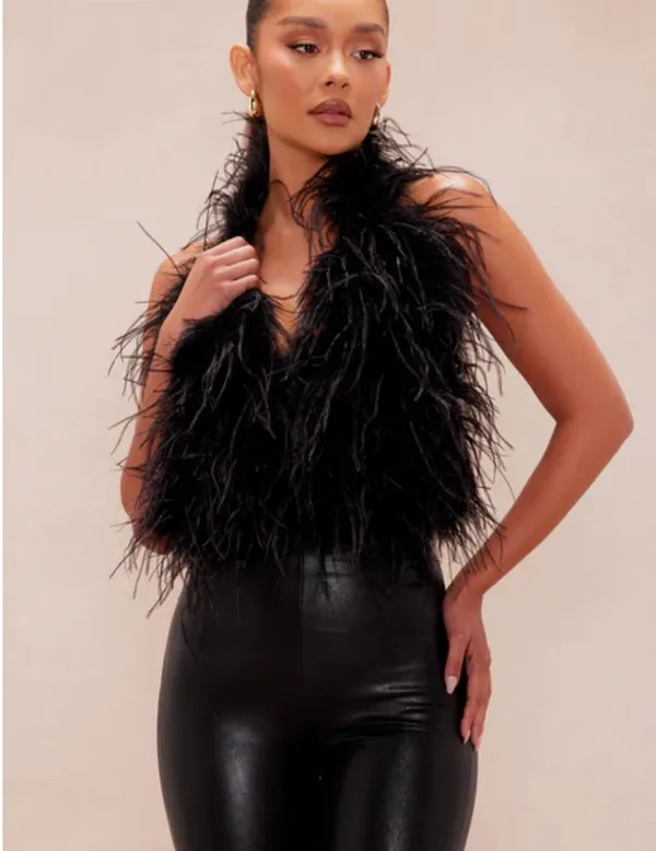 Feather halter bodysuit Black Size M - Image 2