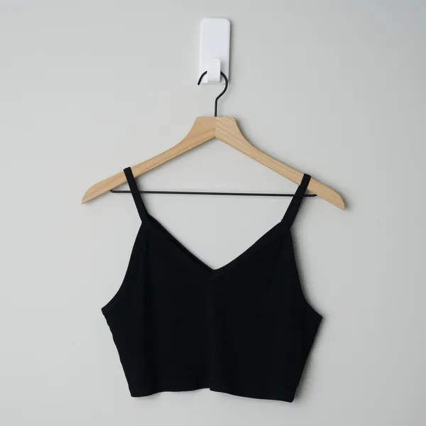 Zara Ribbed Black Crop Top Spaghetti Strap Cami Solid Cropped V-Neck Summer EUC - Image 3