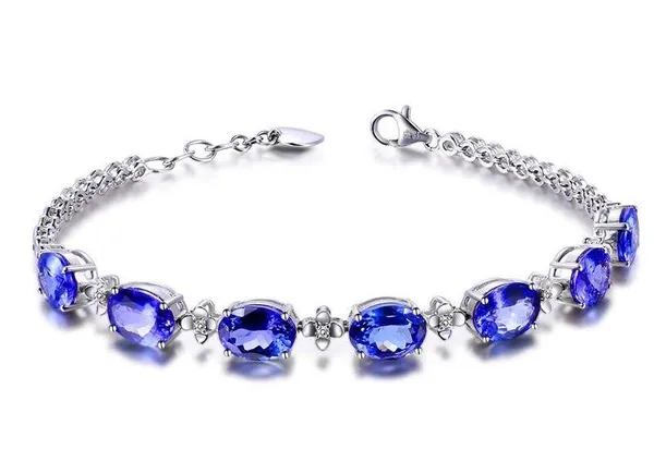 18K White Gold Plated Adjustable Artificial Sapphire Charm Bracelet for Women - Image 3