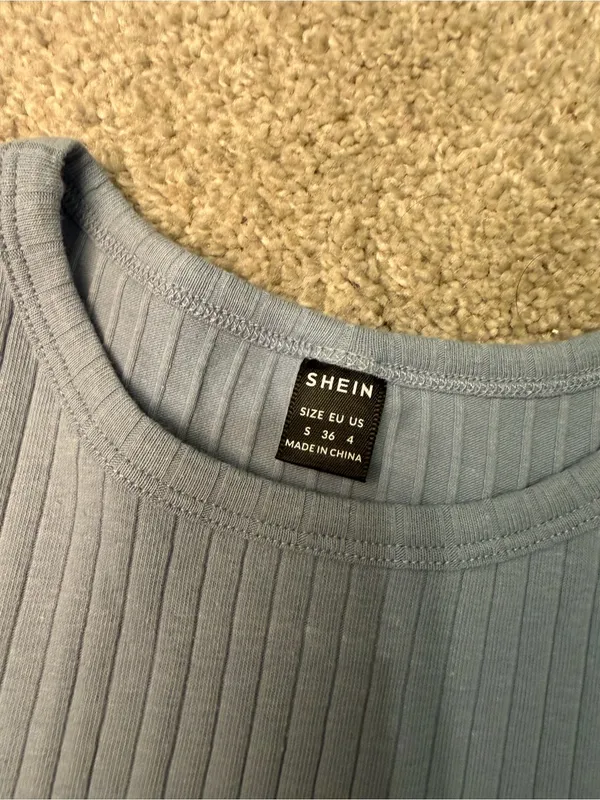 SHEIN Light Blue Ribbed Short-Sleeve Bodycon Mini Dress - Image 2