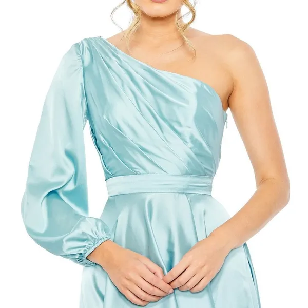 NWT Mac Duggal 49141 French Blue One Shoulder Flowy Gown Dress Size 6 - Image 6