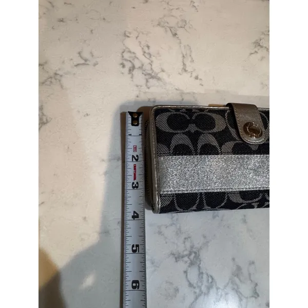 Coach Signature Accordion Zip Bifold Wallet jacquard monogram canvas leather VTG - Image 14