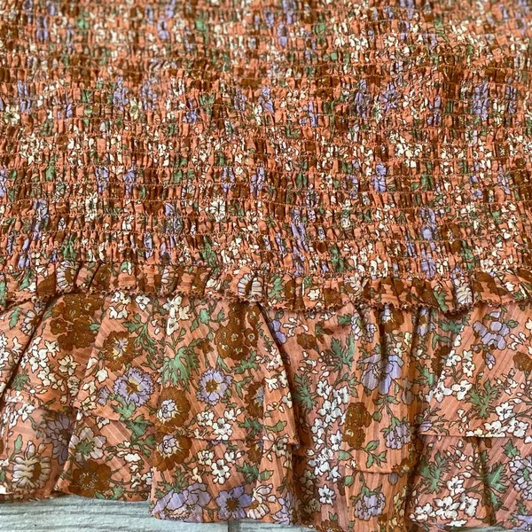 Veronica Beard Melodie Mini Skirt Floral Smocked Ruffle Coral Pink size 12 - Image 7