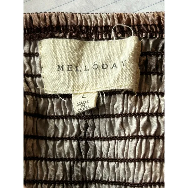 Melloday brown floral maxi sun dress adjustable lined Large boning smocking - Image 4