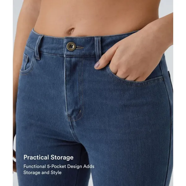 Halara Flex Blue Wash Stretch Mid-Rise Casual Ultra-Soft Bootcut Jeans Small - Image 4