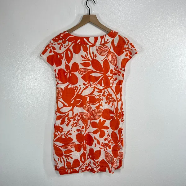 Boden Notch Neck Shift Dress 100% Linen Orange/White Tropical Floral Print‎ - Image 4