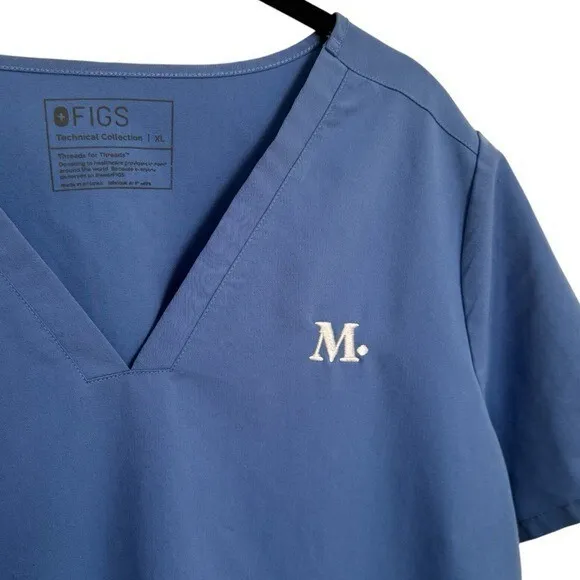 Figs Casma Three Pocket Scrub Top in Color Ceil Blue Monogram M Medical XL - Image 5