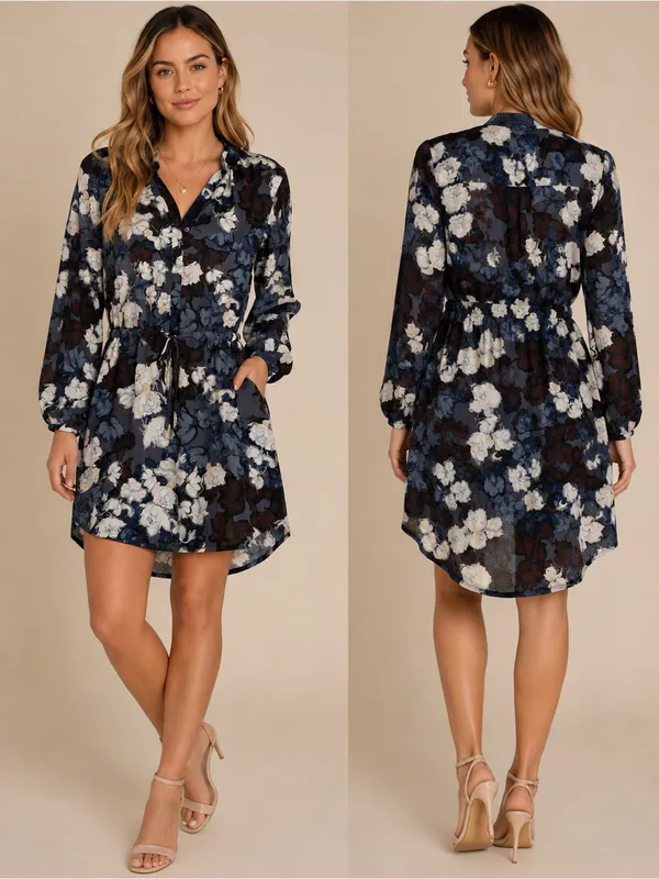 Lila Rose Floral Long Sleeve High Low Dress Size 6 Dark Academia Romantic - Image 2