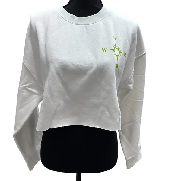 BP. Crop‎ Organic Cotton Sweatshirt Women’s Size Medium White Cropped Graphic - Image 2