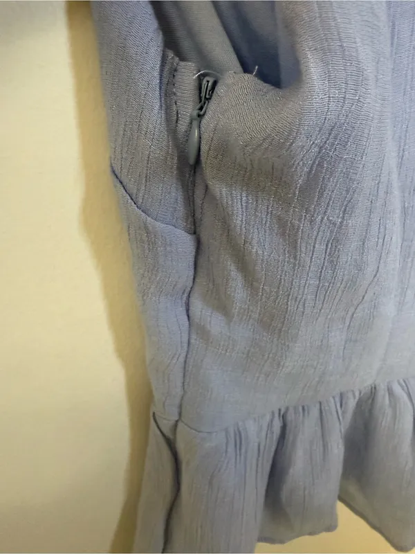 Lulus Light Blue Tie-Front Peplum Top Size Small - Image 4