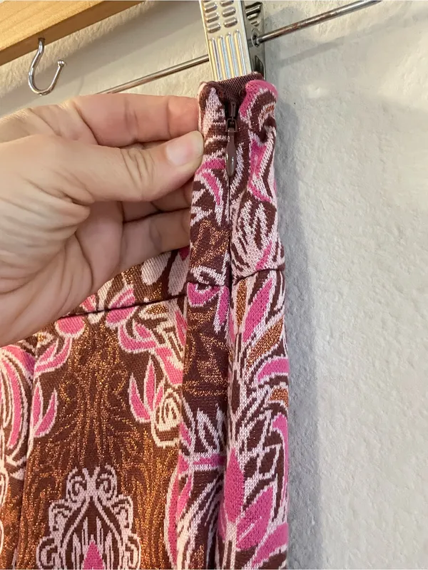 Maeve Anthropologie Maria Pink Paisley Metallic Jacquard Flare Pants Size 0 - Image 6