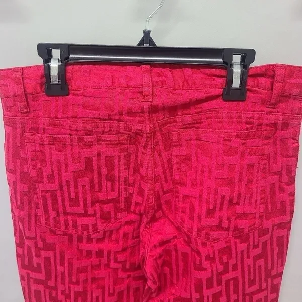Theory Jeans Straight‎ Leg Geometric Red Denim Size 6 - Image 7