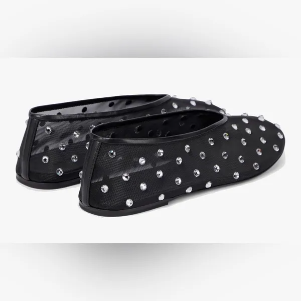 NEW Crystal-Embellished Mesh Flats Rhinestone Ballet Slip On Shoes 9.5/10 - Image 2