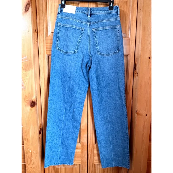 Everlane The Way-High Jean 27L Distressed Raw Hem Straight Leg Blue Denim 27 L - Image 10