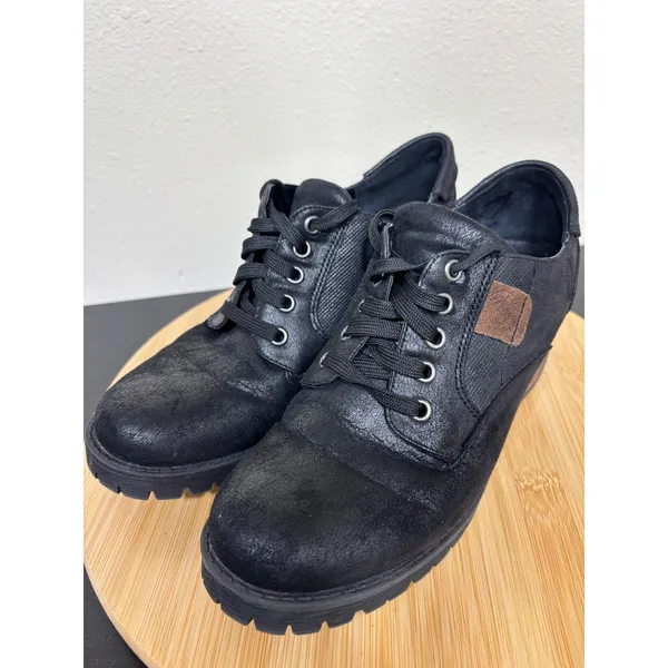 B52 by Bullboxer Booties‎ Women 9 Black Lace Up Lug Sole Block Heel Boots - Image 4