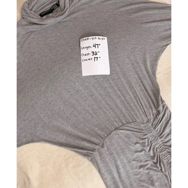 Veronica Beard Medium Grey Ruched Turtleneck Dolman Midi Dress - Image 5