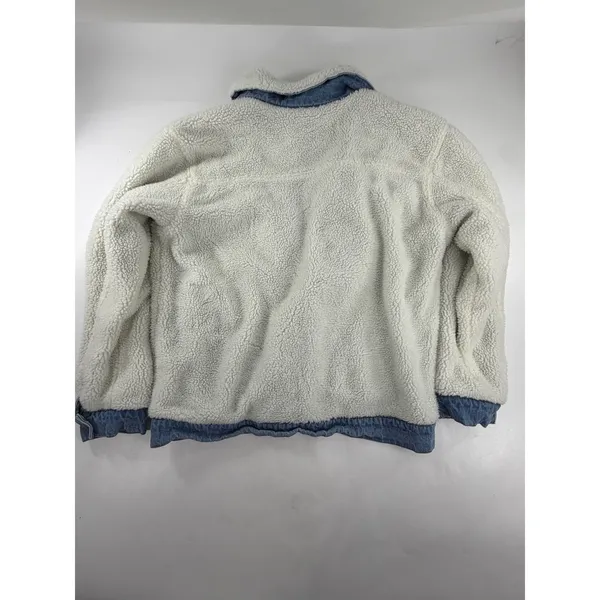 BP Reversible Denim Faux Shearling Jacket Blue Ivory Button Front Womens XL - Image 5
