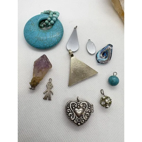 Mixed Pendant‎ Charm Lot Faux Turquoise Crystal Heart Locket Evil Eye Abalone - Image 7
