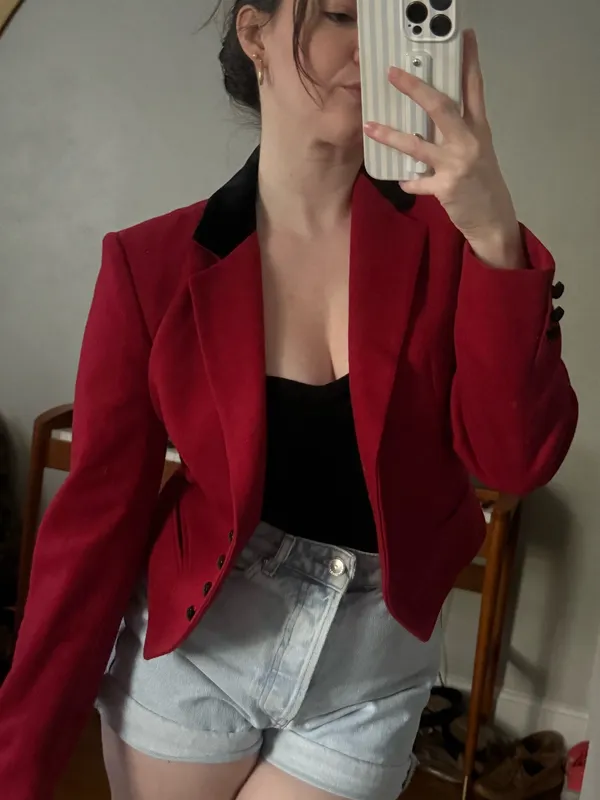 Vintage Red Cropped Blazer - Image 5