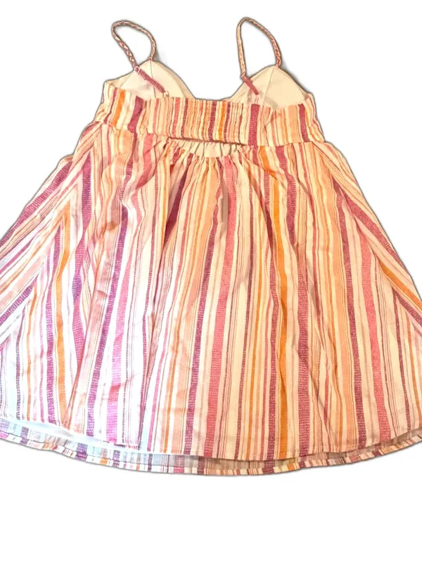 No Boundaries M Striped Cotton Babydoll Mini Dress Pink Orange Summer Beach - Image 2