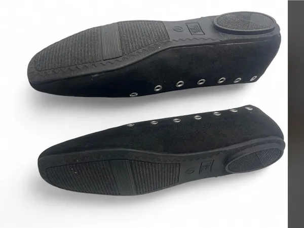 Time and‎ Tru Black Eyelet Lace-Up Ballet Flats with Grommet Detail - Image 3
