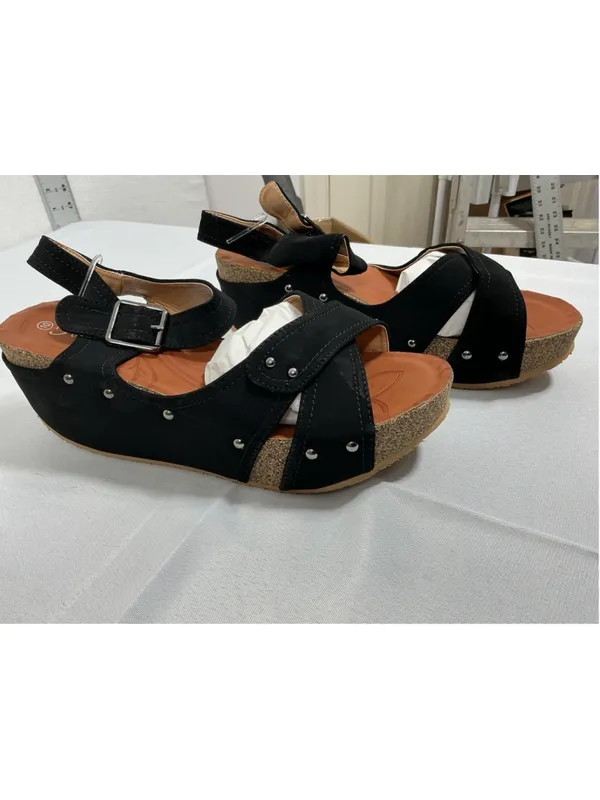 Woman’s New Forever Freya-23 Cork Platform Wedge Strappy Sandal Size 8.5 Black - Image 2