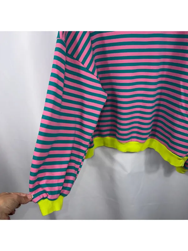 UEU 2XL Pink Teal Striped Oversized Sweatshirt - Image 3