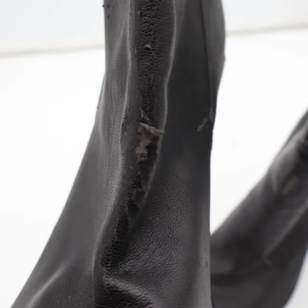 Black Faux Leather Mid-Calf Block Heel Boots Round Toe Size 9 Slouchy Pull On - Image 6