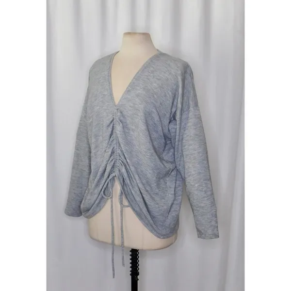 ZARA Heathered Gray Cinched Sweater V Neck Pullover Cinchable Cinched Top Large - Image 5