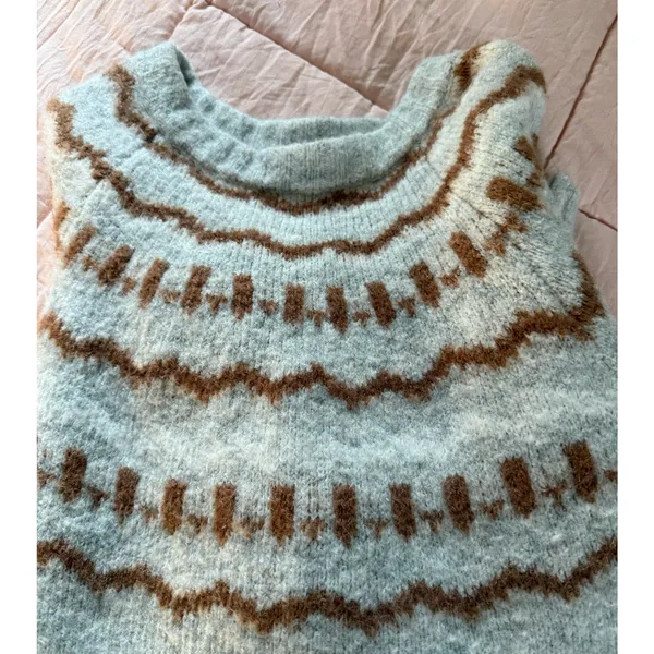 Vigoss Fair Isle Sweater Womens Size Large Gray Balloon Sleeve Crewneck Pullover - Image 6