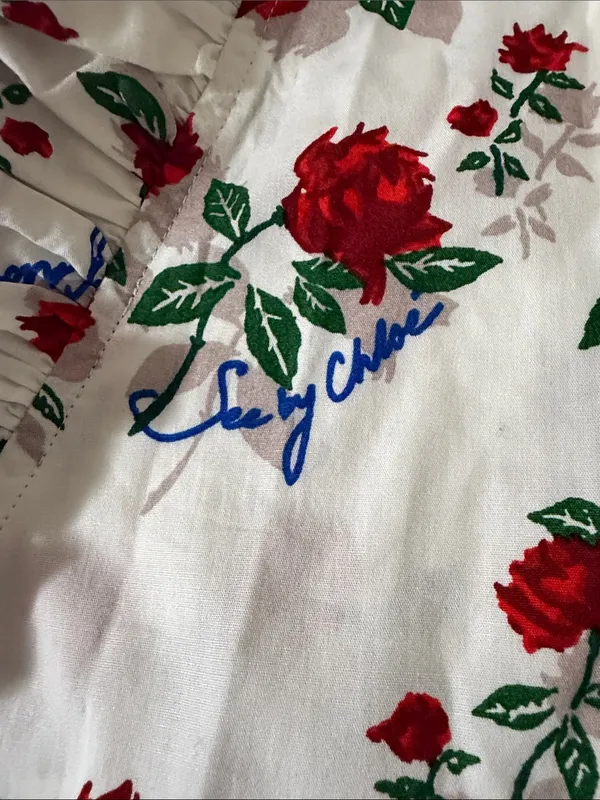 See By Chloe White Dita Floral Ruffle Tie-Neck Blouse - Image 4